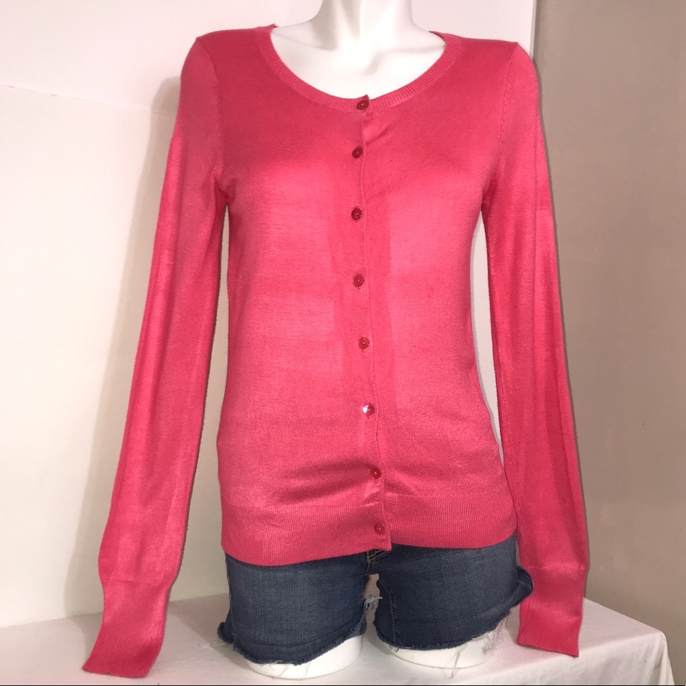 Express Hot Pink Rayon Mix Blend Cardigan Sweater